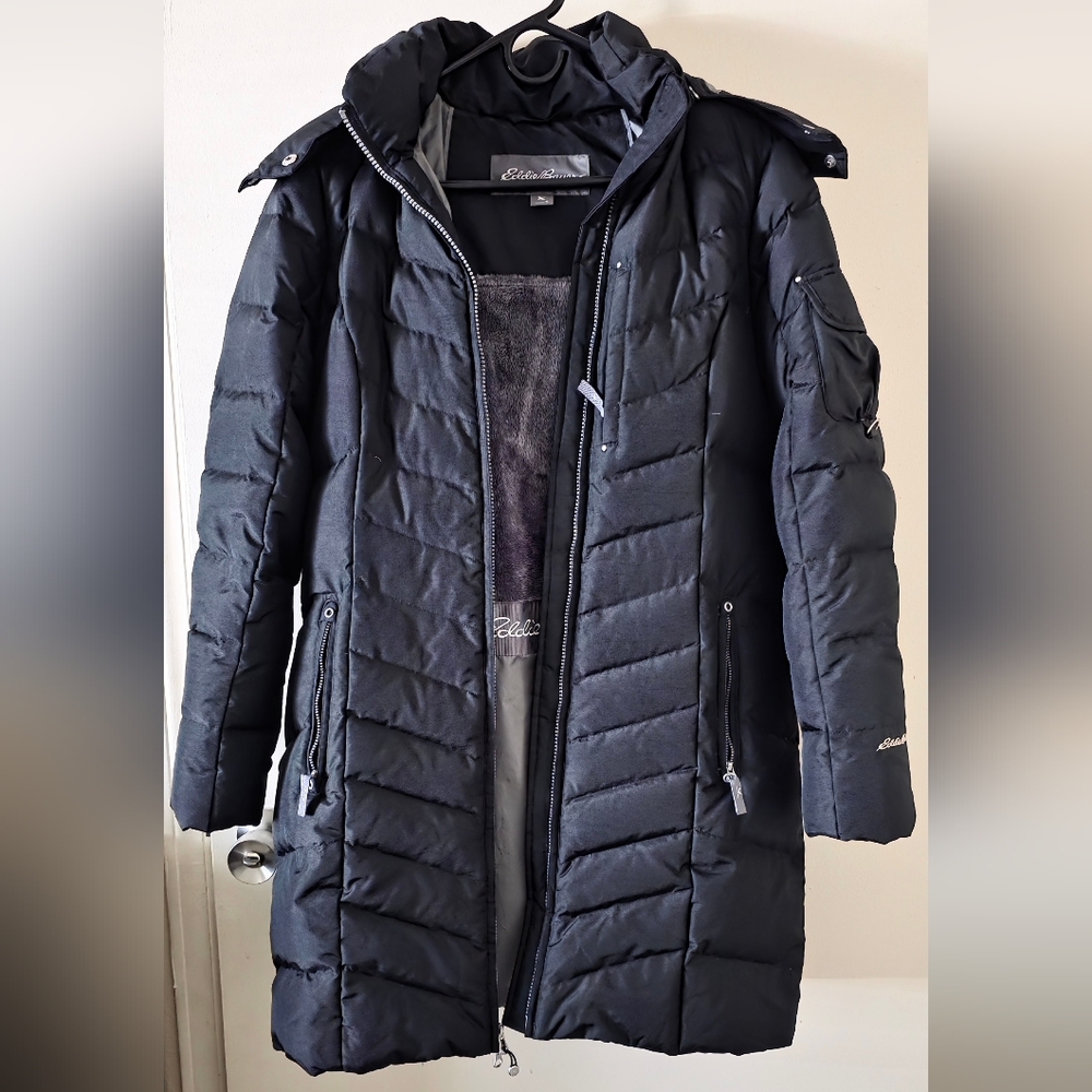 Eddie Bauer Black Puffer Jacket with Chevron Quilting